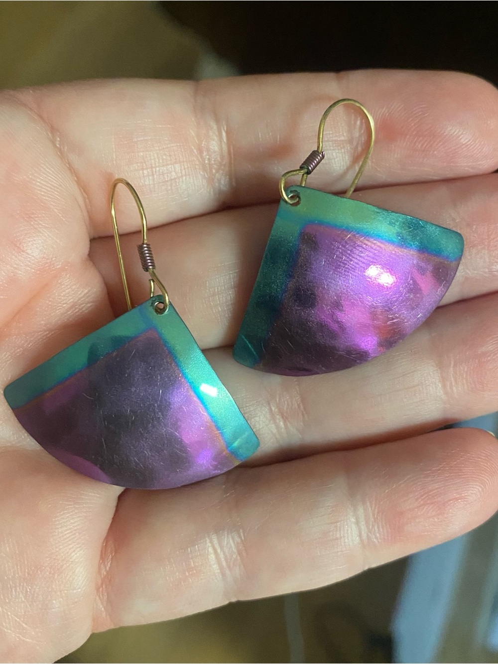 Holly Yashi Handcrafted Iridescent Purple and Teal Dangle Earrings
